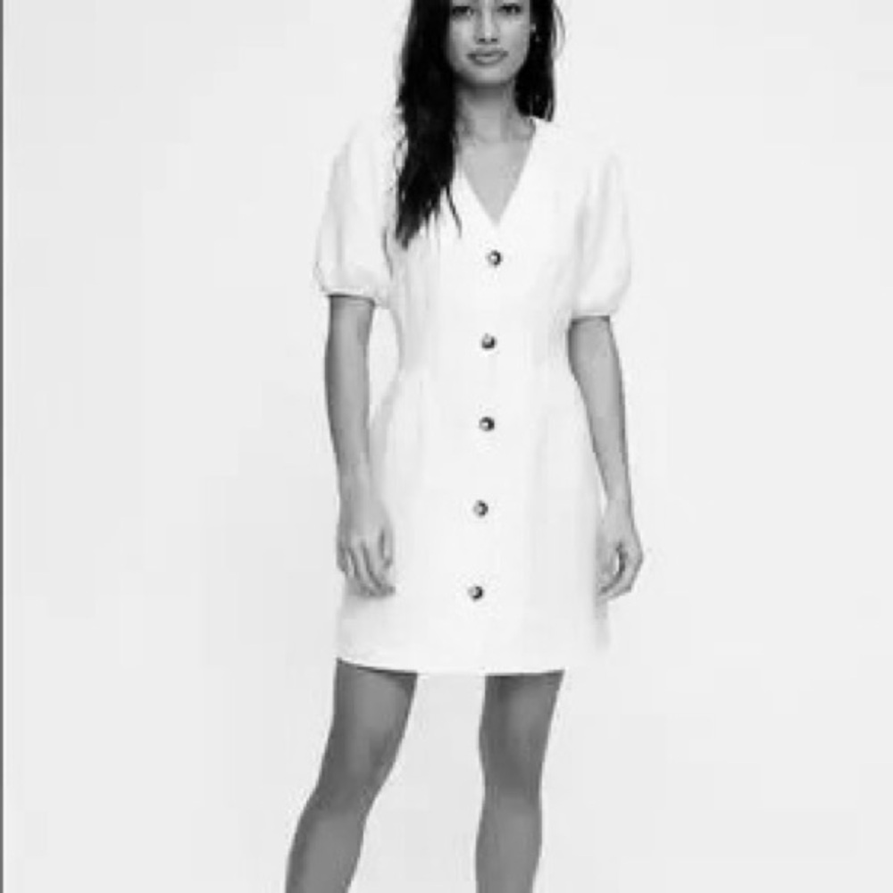 Aritzia Wilfred Caprice Button Front 100% Linen Dress White Large - V Neck